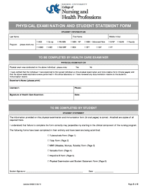 Drexel Physical Examination and Student Statement Form