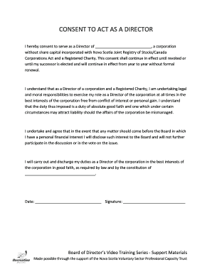 Consent of Director Form Nova Scotia