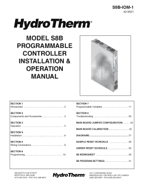 Hydrotherm S8b Control Panel  Form