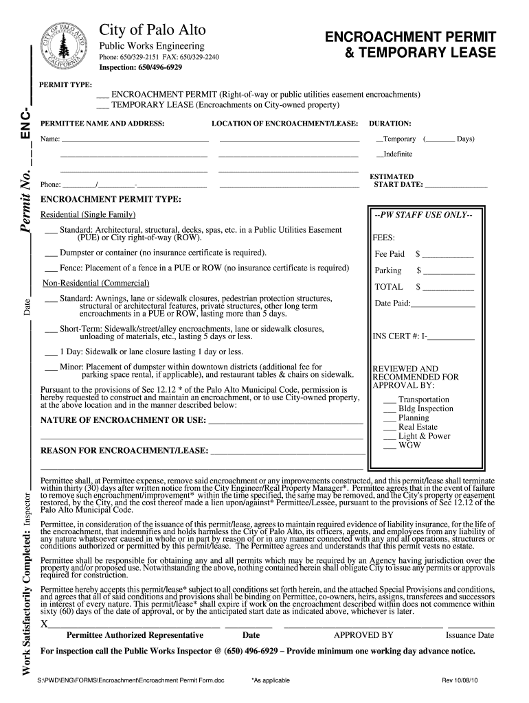  Permit Encroachment Palo 2010-2024