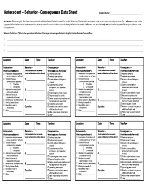 Antecedent Behavior Consequence Chart Printable