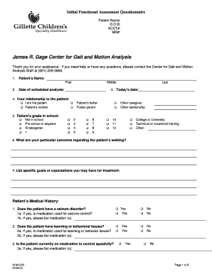Gillette Functional Assessment Questionnaire PDF  Form