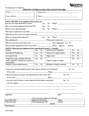Tb Questionnaire Arizona  Form