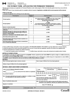 Imm 5620 E Fee Payment Form Application for Permanent Residence