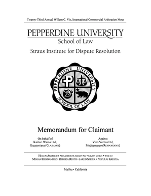 23rd Vis Moot Claimant Memorandum  Form