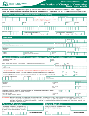 Vehicle Change of Ownership  Form