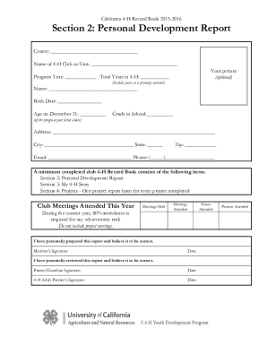  California 4 H Record Book Forms 2015-2024