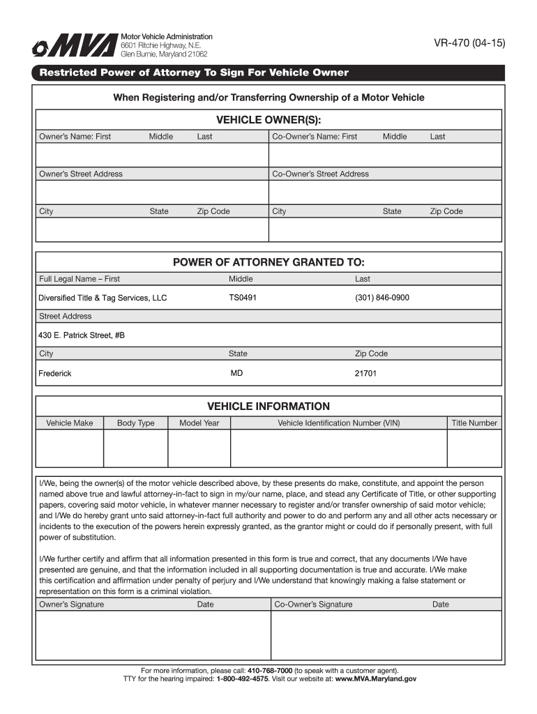 Get and Sign Maryland Mva Form Vr 470 2015-2022
