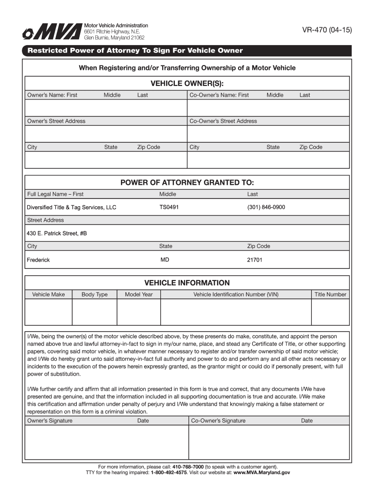  Maryland Mva Form Vr 470 2015-2024