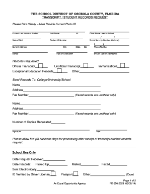Transcript Student Request Form