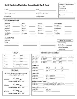 High School Credit Check Sheet  Form