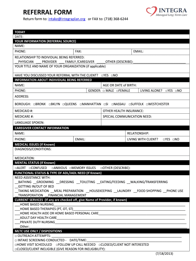  Integra Referral Form 2013-2024