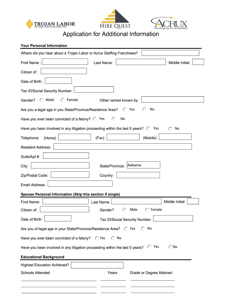 Trojan Labor Application  Form