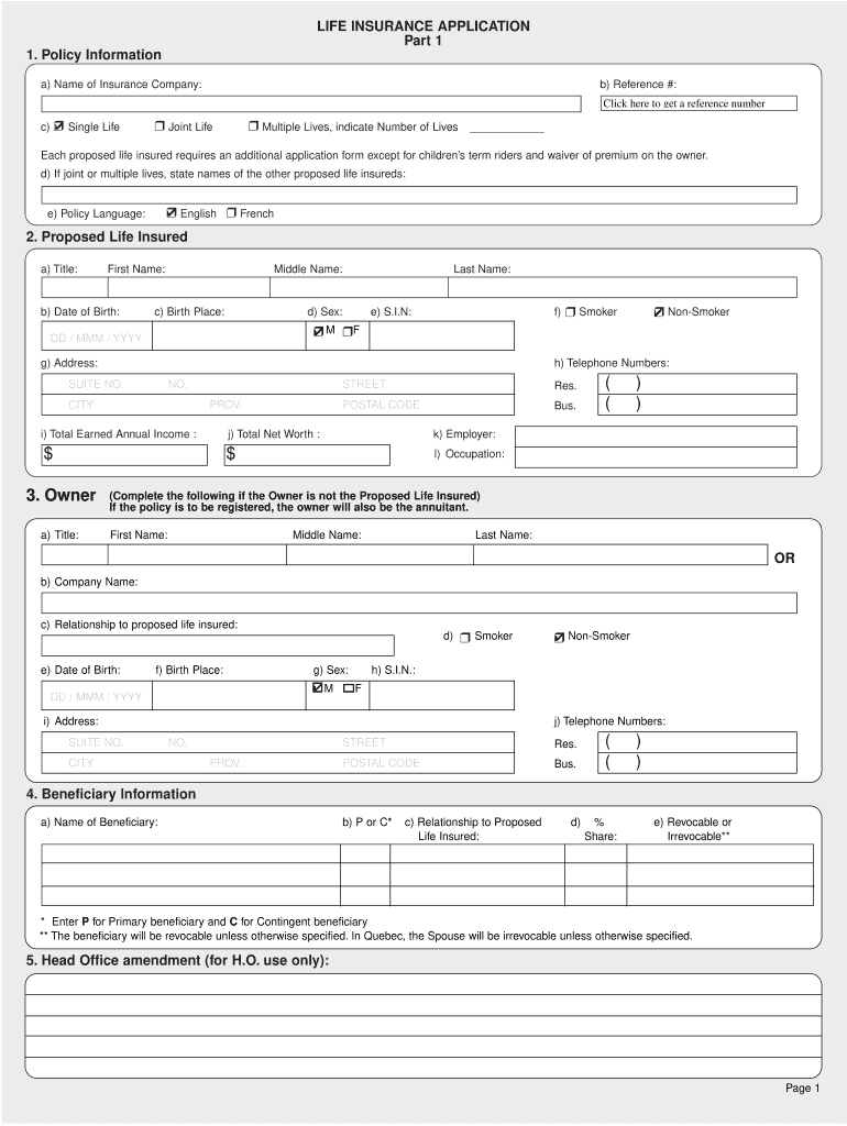Generic Life Insurance Trial Application PDF  Form