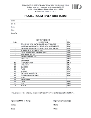 HOSTEL ROOM INVENTORY FORM IIIT Delhi Indraprastha