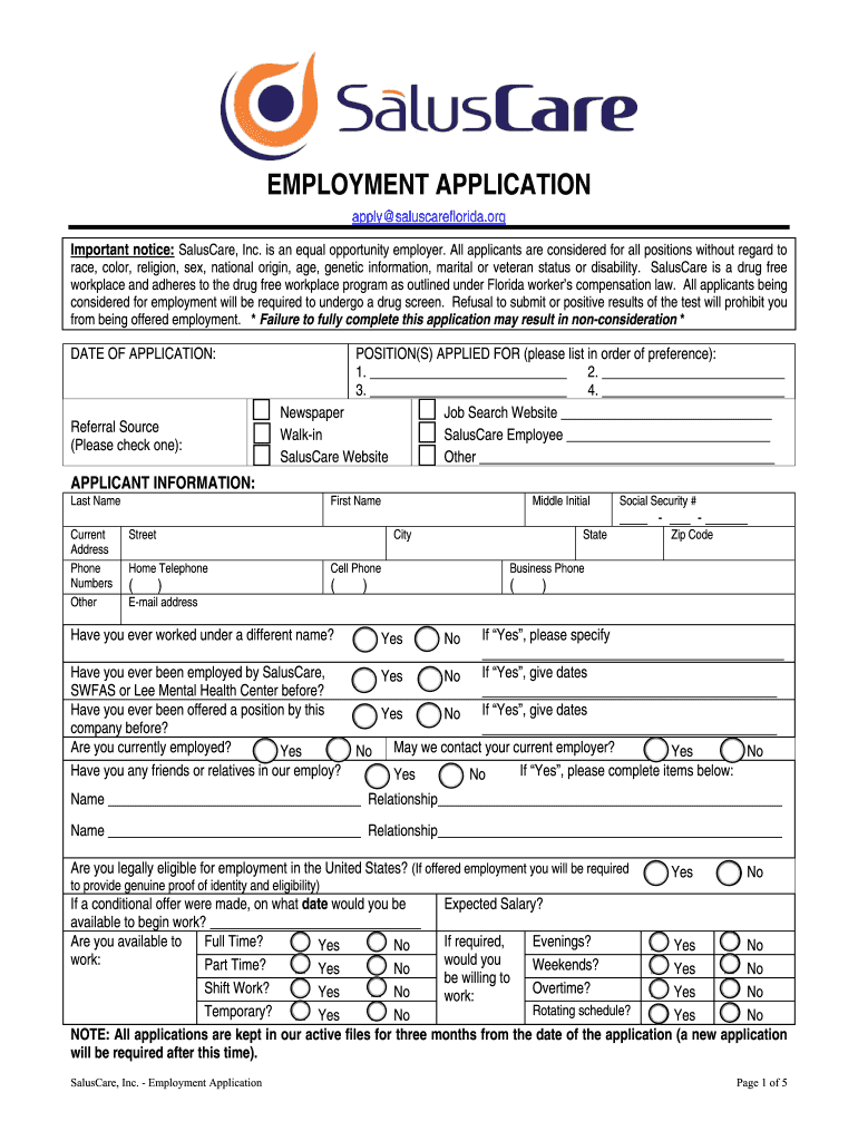 Saluscare Application  Form