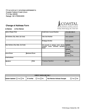 Change of Address Form Coastal Federal Credit Union