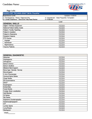 Radiologic Technologist Skills Checklist  Form