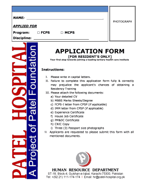 APPLICATION FORM Patel Hospital Patel Hospital Org