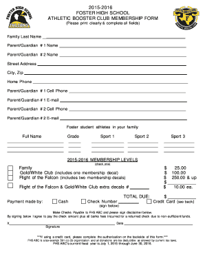 Booster Club Membership Form