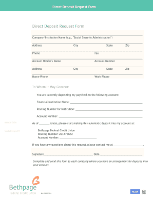 Direct Deposit Request Form Bethpage Federal Credit Union
