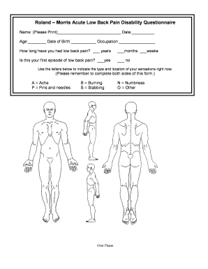 Roland Morris Acute Low Back Pain Disability Questionnaire  Form