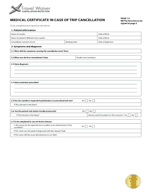 Medical Certificate in Case of Trip Cancellation  Form