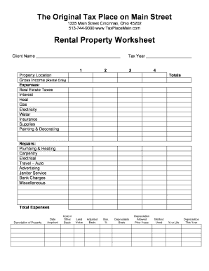 Rental Property Tax Worksheet  Form