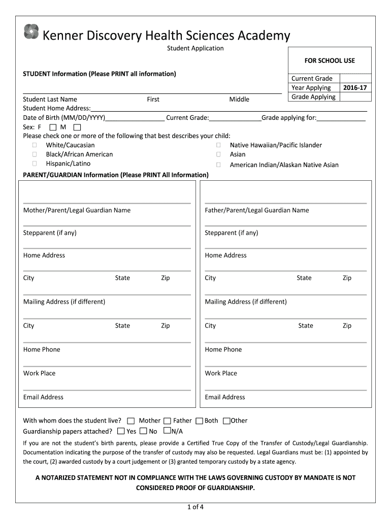 Get and Sign Kenner Discovery Application 2016-2022 Form