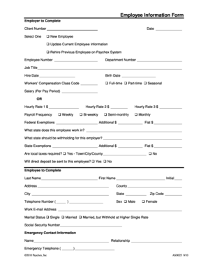 Paychex New Employee Form
