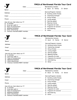 YMCA of Northwest Florida Tour Card Ymcanwflorg  Form