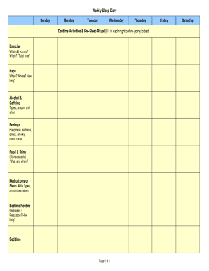 Weekly Sleep Log  Form