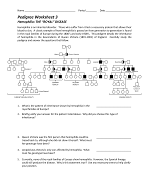 Hemophilia Pedigree Royal Family Worksheet  Form