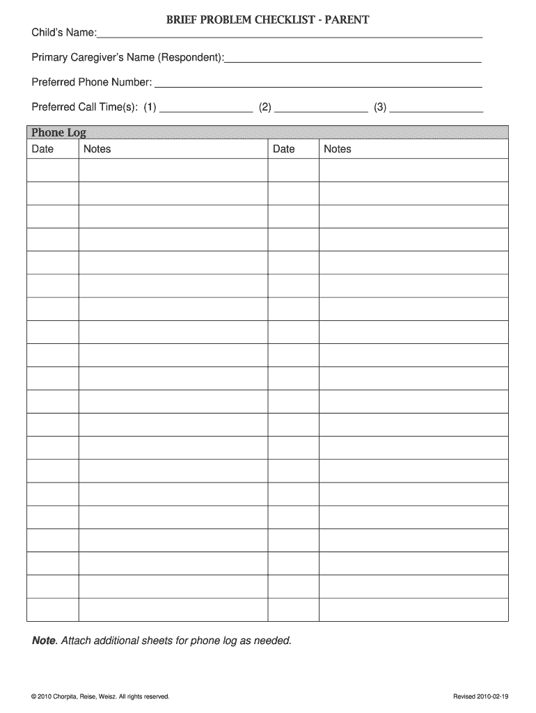 Brief Problem Checklist  Form