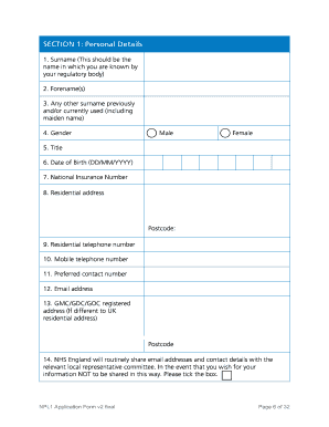 NPL 1 National Performers Lists Application Form