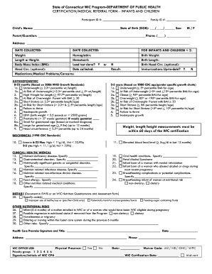 State of Connecticut WIC ProgramDEPARTMENT of PUBLIC HEALTH CERTIFICATIONMEDICAL REFERRAL FORM INFANTS and CHILDREN Participant 