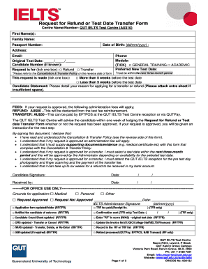 Request for Refund or Test Date Transfer Form Ielts Sample