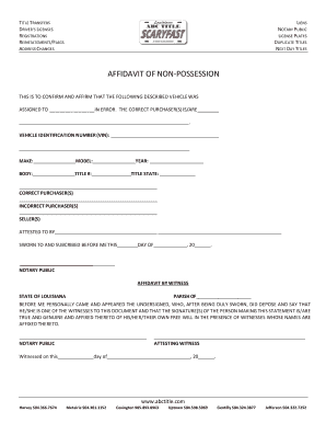 Affidavit of Non Possession  Form