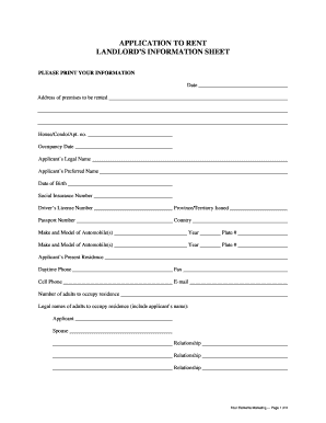 Rental Application Form Bc Printable