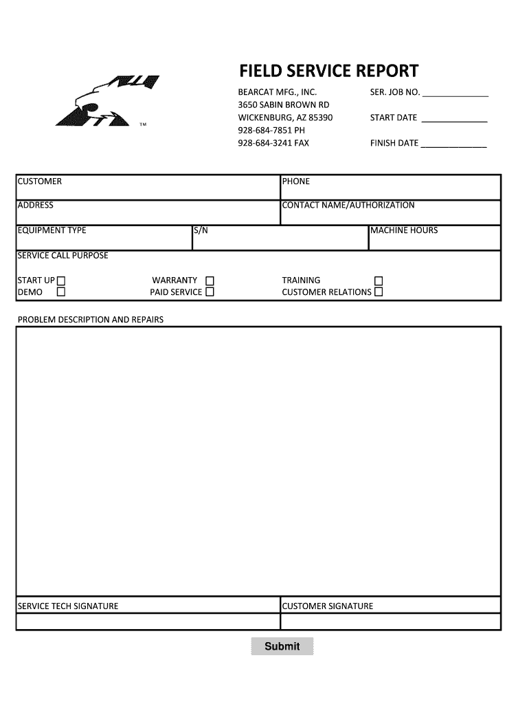 FIELD SERVICE REPORT BearCat Mfg  Form