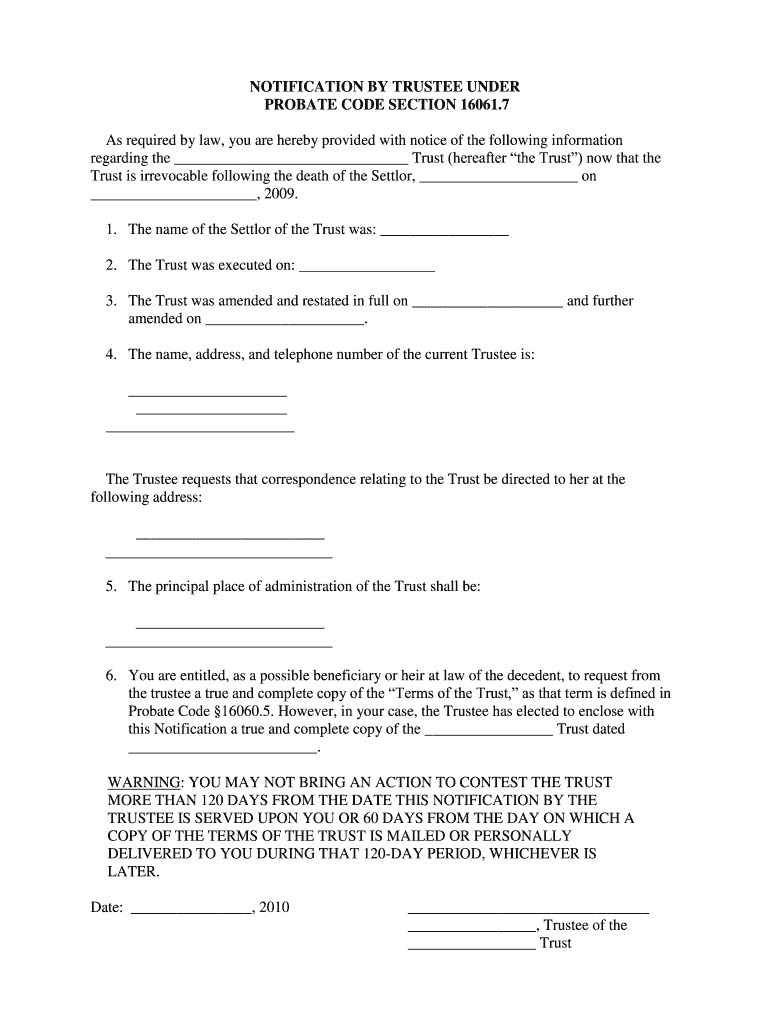 Probate Code 16061 7 Form