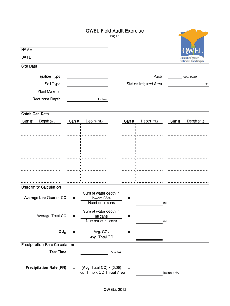 Audit Worksheet Catch Can  Qwel  Form