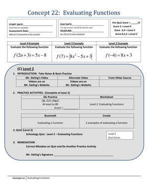 Concept 22 Evaluating Functions Answer Key  Form