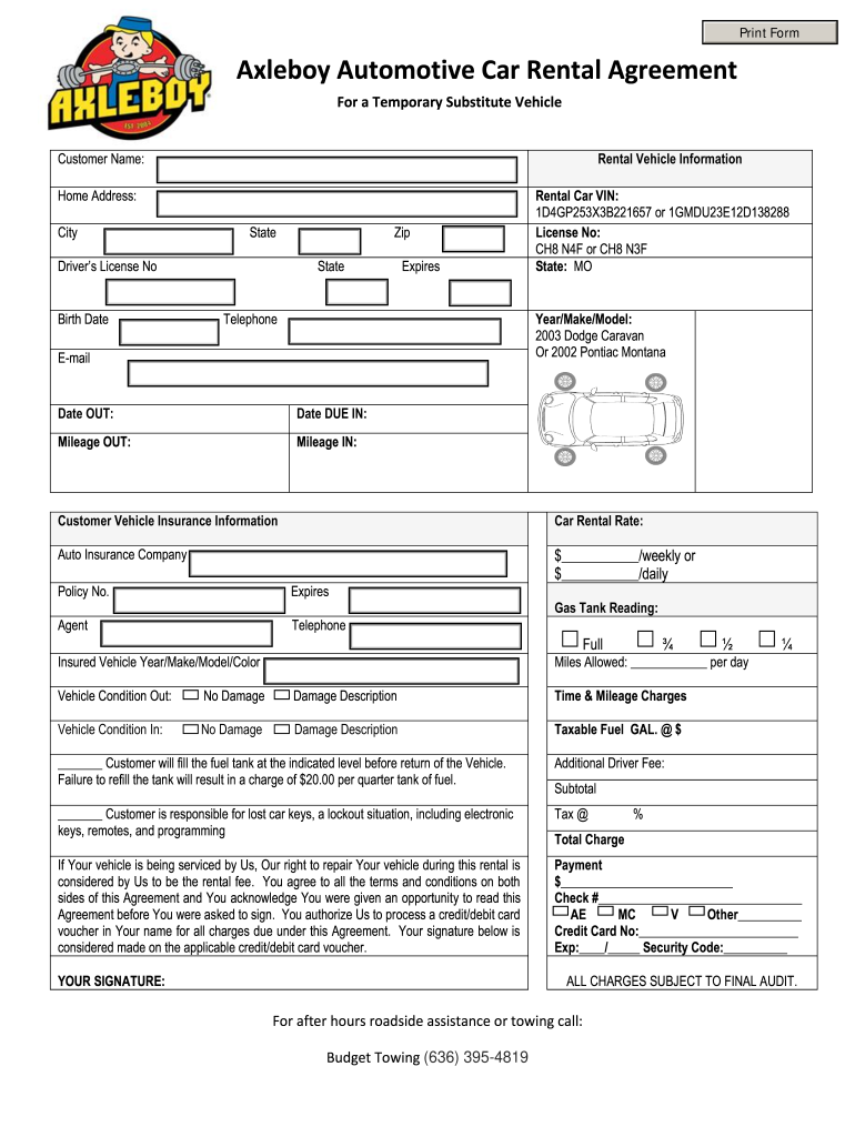 Car Tental Contract Sample  Form