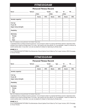 FitnessGram Personal Fitness Record Pyfporg  Form