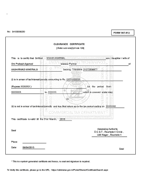 Clearance Certificate Format