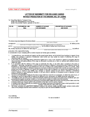 Yang Ming Letter of Indemnity  Form