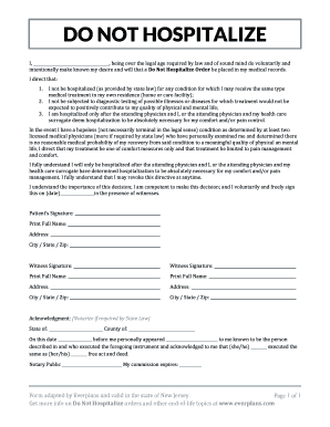 Do Not Hospitalize Order Form PDF