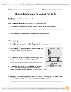 Force and Fan Carts Gizmo Answer Key  Form