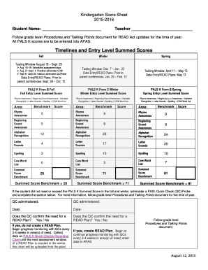 Pals Score Sheet  Form